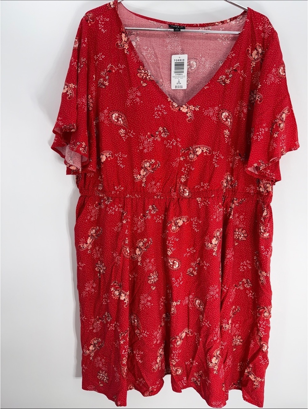 Torrid 3X Red Paisley Mini Dress with Elastic Waist